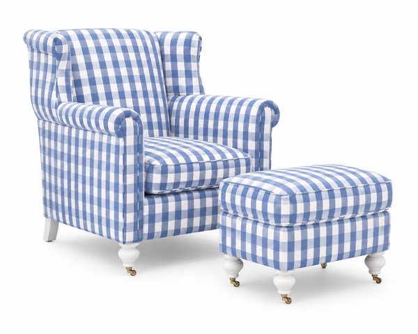 Custom Winged Club Chair and Ottoman