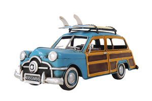 1949 Blue Ford Wagon Car with Two Surfboards