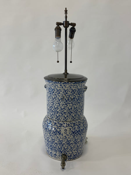 Spatterware water cooler lamp with hand-painted paper lampshade