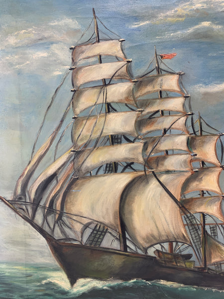 Clipper Ship Oil Painting w/ Rope Frame