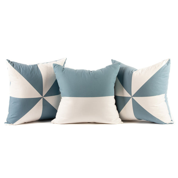 Pinwheel Flag Pattern Throw Pillows in Blue and White