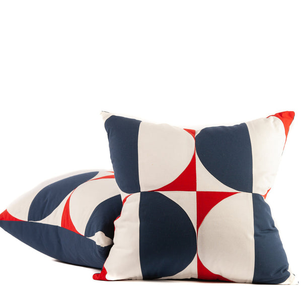 Half Moon Pattern Throw Pillows in Red, White and Navy