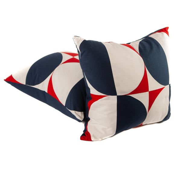 Half Moon Pattern Throw Pillows in Red, White and Navy