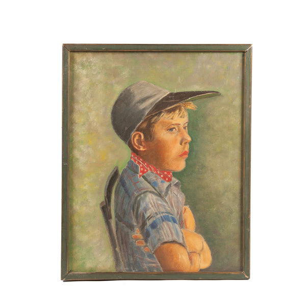 Mid Century Painting of Pouting Boy Scout