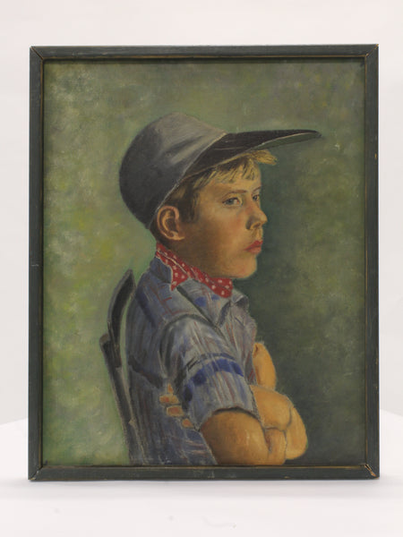 Mid Century Painting of Pouting Boy Scout