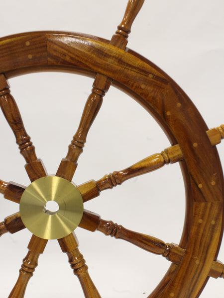 Vintage Mahogany Ships Wheel w/ truned brass hub