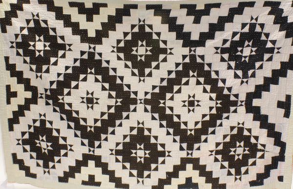 Striking Black & White Hand Stitched Vintage Kantha Quilt
