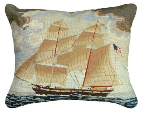 Salem Clipper Ship Needlepoint Throw Pillow