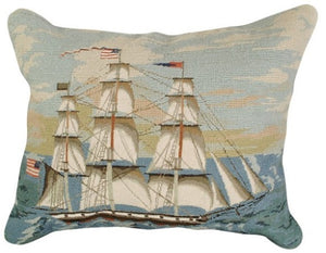 Newport Clipper Ship Needlepoint Throw Pillow