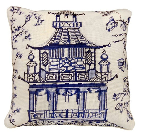 East Pagoda Needlepoint Throw Pillow