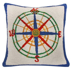 Primary + Green Nautical Compass Throw Pillow