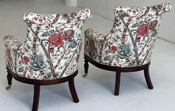 Pair of English Library Chairs in new Brunschwig print