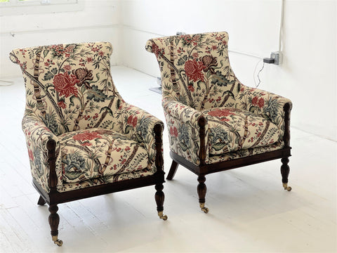 Pair of English Library Chairs in new Brunschwig print