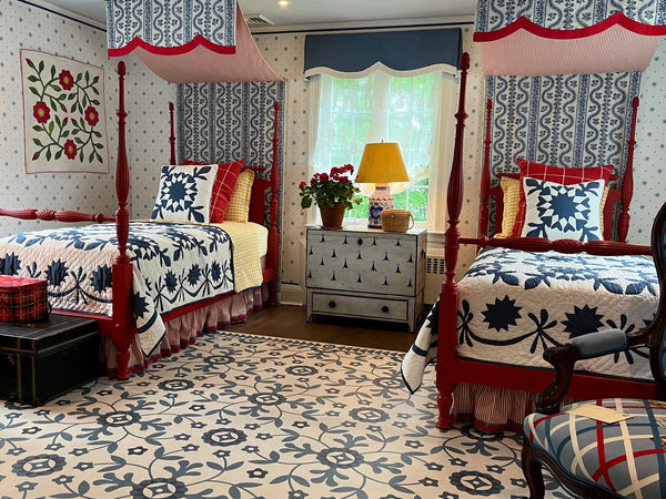 Pair of Red Painted Victorian Beds, Almost-Twin Size