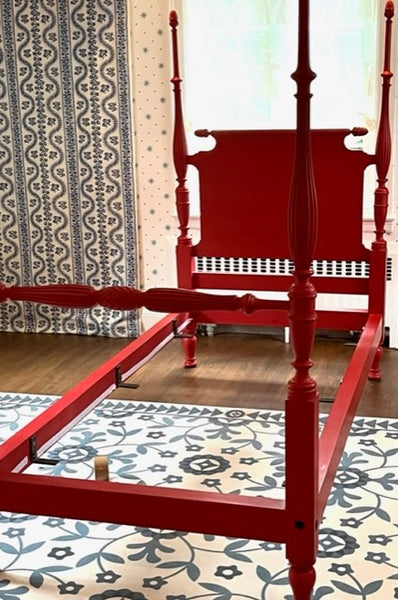 Pair of Red Painted Victorian Beds, Almost-Twin Size