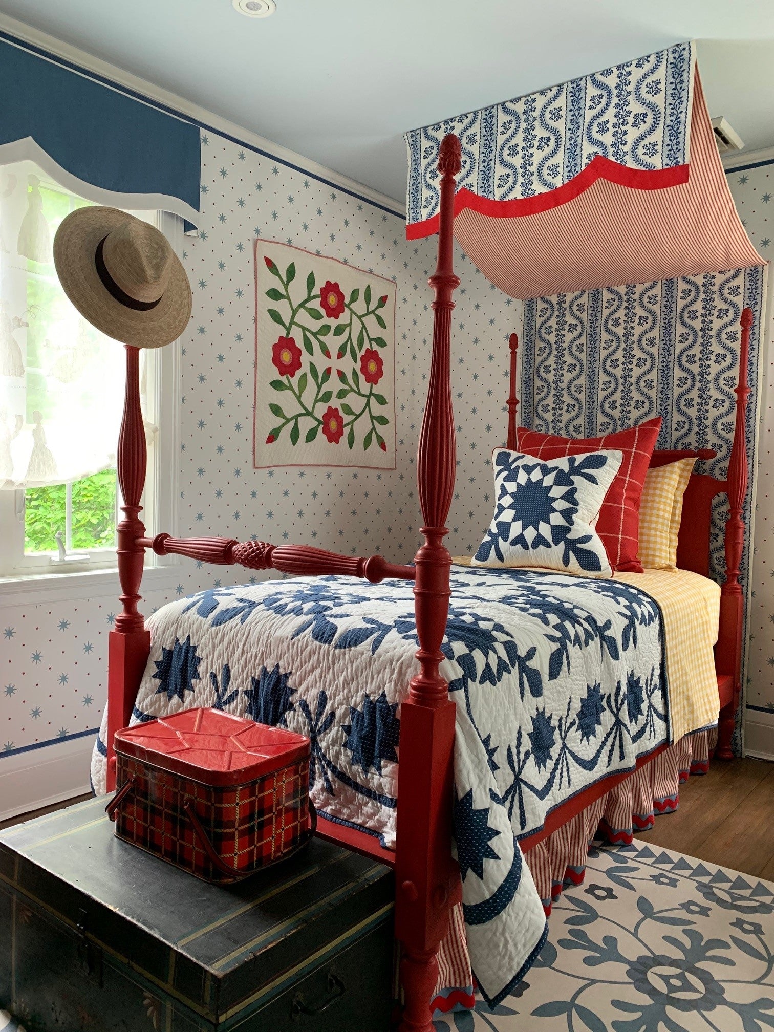 Pair of Red Painted Victorian Beds, Almost-Twin Size