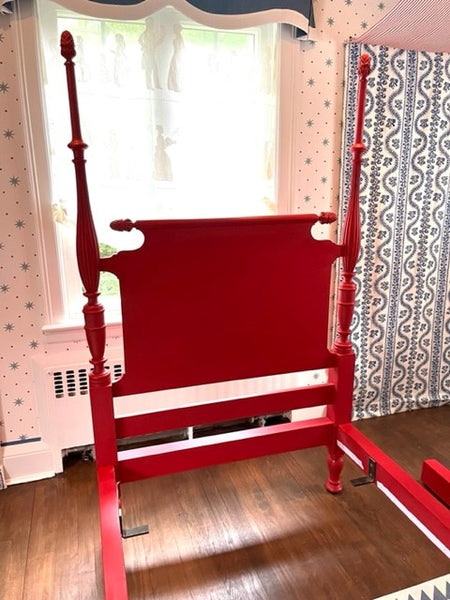 Pair of Red Painted Victorian Beds, Almost-Twin Size