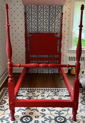 Pair of Red Painted Victorian Beds, Almost-Twin Size