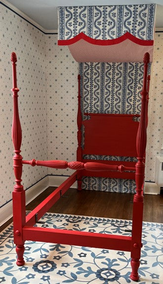 Pair of Red Painted Victorian Beds, Almost-Twin Size