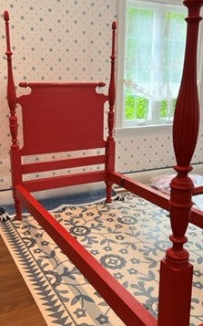 Pair of Red Painted Victorian Beds, Almost-Twin Size