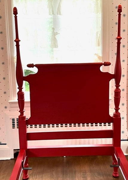 Pair of Red Painted Victorian Beds, Almost-Twin Size