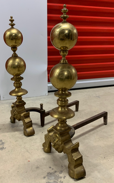 American Brass Andirons - a Pair